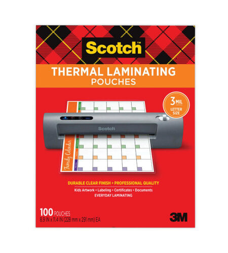 Scotch Laminating Pouches, 3 mil, 9" x 11.5", Gloss Clear, 100/Pack (TP3854100)