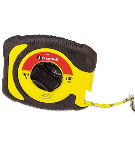 Great Neck English Rule Measuring Tape, 0.38" x 100 ft, Steel, Yellow (100E)