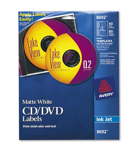 Avery Inkjet CD Labels, Matte White, 40/Pack (8692)
