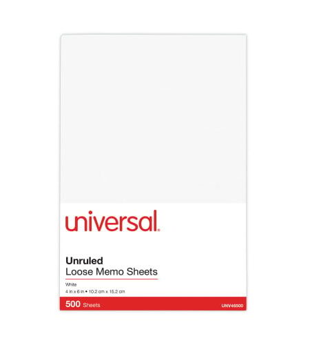 Universal Loose White Memo Sheets, 4 x 6, Unruled, Plain White, 500/Pack (UNV46500)