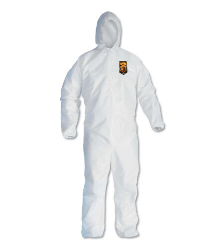 KleenGuard A40 Elastic-Cuff and Ankle Hooded Coveralls, Large, White, 25/Carton