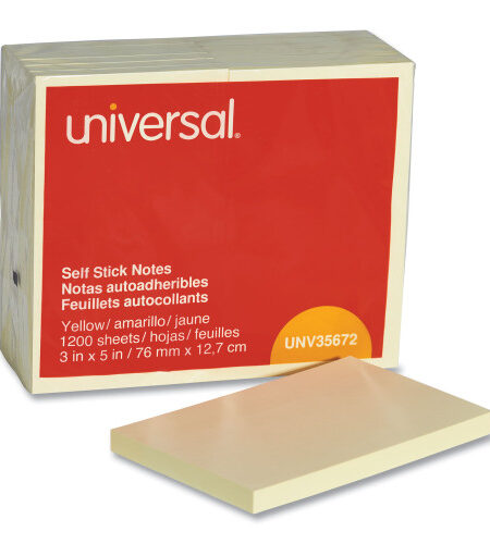 Universal Self-Stick Note Pads, 3" x 5", Yellow, 100 Sheets/Pad, 12 Pads/Pack (UNV35672)