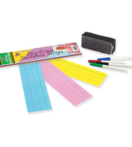 Pacon Dry Erase Sentence Strips, 12 x 3, Blue; Pink; Yellow, 30/Pack (5188)