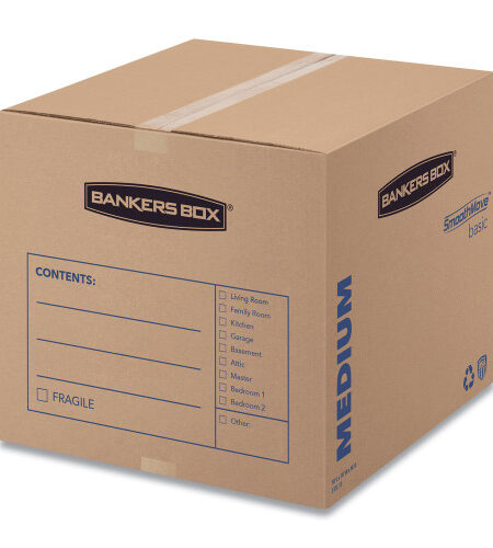 Bankers Box SmoothMove Basic Moving Boxes, Regular Slotted Container (RSC), Medium, 18" x 18" x 16", Brown/Blue, 20/Bundle (7713901)