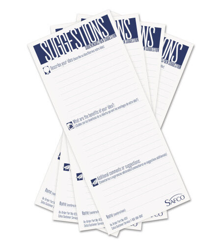 Safco Suggestion Box Cards, 3.5 x 8, White, 25/Pack (4231)