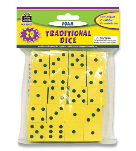 Teacher Created Resources Traditional Foam Dice, Grades K-4, 20/Pack