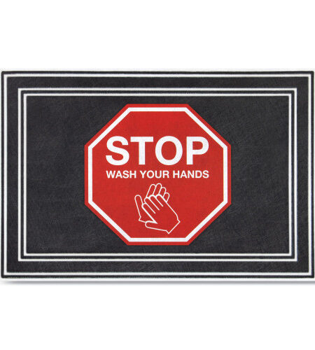 Apache Mills Message Floor Mats, 24 x 36, Charcoal/Red, "Stop Wash Your Hands