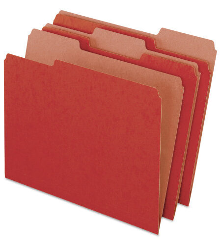 Earthwise by Pendaflex 100% Recycled Colored File Folders, 1/3-Cut Tabs: Assorted, Letter Size, 0.5" Expansion, Red, 100/Box