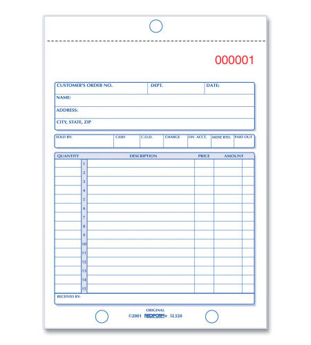 Rediform Sales Book, 15 Lines, Two-Part Carbonless, 5.5 x 7.88, 50 Forms Total