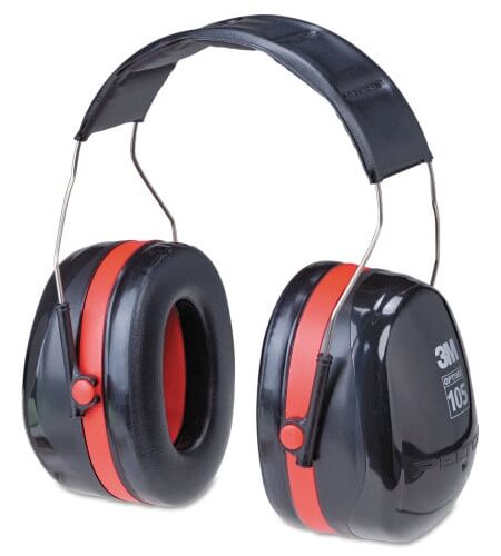 3M PELTOR OPTIME 105 High Performance Ear Muffs H10A, 30 dB NRR, Black/Red
