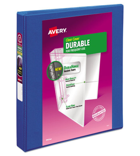 Avery Durable View Binder with DuraHinge and Slant Rings, 3 Rings, 1" Capacity, 11 x 8.5, Blue
