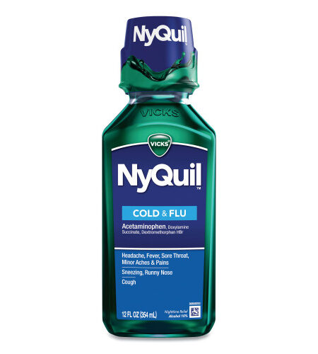 Vicks NyQuil Cold and Flu Nighttime Liquid, 12 oz Bottle, 12/Carton