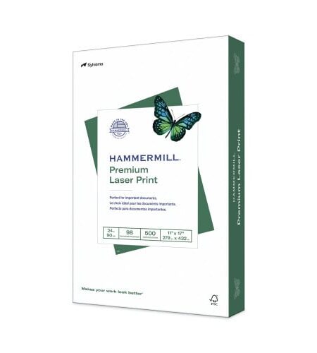 Hammermill Premium Laser Print Paper, 98 Bright, 24 lb Bond Weight, 11 x 17, White, 500/Ream (104620)