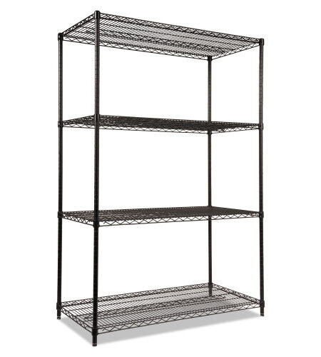 Alera NSF Certified Industrial Four-Shelf Wire Shelving Kit, 48w x 24d x 72h, Black