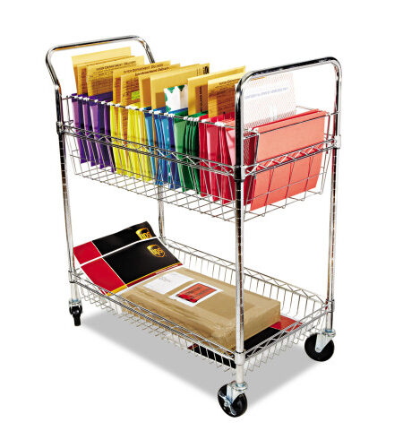 Alera Carry-all Mail Cart, Metal, 1 Shelf, 1 Bin, 34.88" x 18" x 39.5", Silver