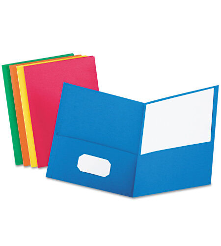 Oxford Twin-Pocket Folder, Embossed Leather Grain Paper, 0.5" Capacity, 11 x 8.5, Assorted Colors, 25/Box