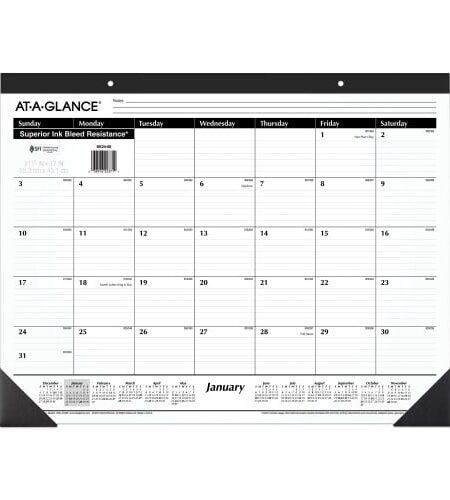 AT-A-GLANCE Ruled Desk Pad, 22 x 17, White Sheets, Black Binding, Black Corners, 12-Month (Jan to Dec): 2025