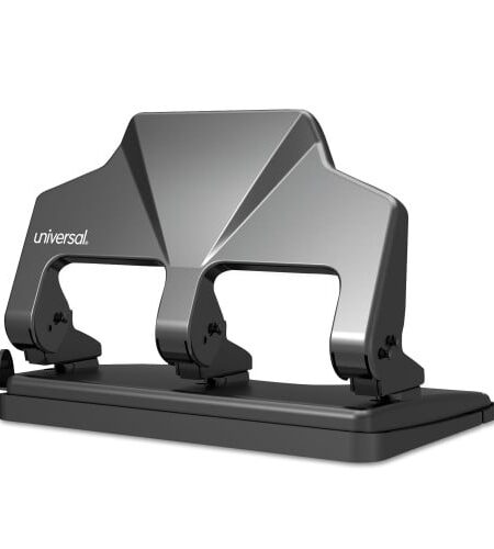 Universal 30-Sheet Three-Hole Power Assist Punch, 7 mm Holes, Black