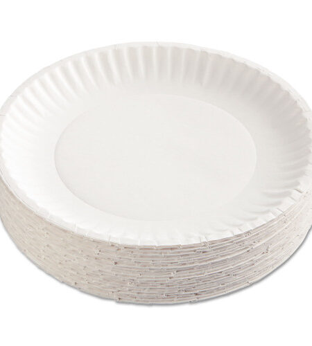 AJM Paper Plates, 9" dia, White, 100/Pack