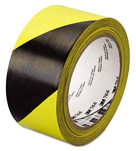 3M 766 Hazard Marking Vinyl Tape, 2" x 36 yds, Black/Yellow