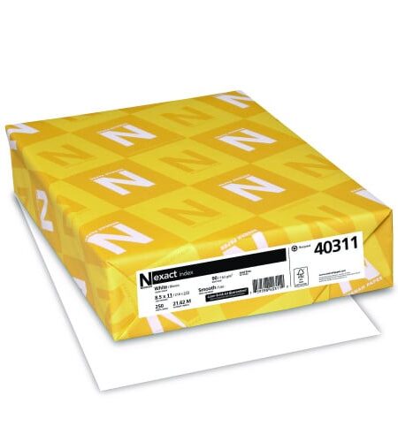 Neenah Paper Exact Index Card Stock, 94 Bright, 90 lb Index Weight, 8.5 x 11, White, 250/Pack