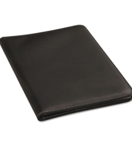 Universal Leather-Look Pad Folio, Inside Flap Pocket w/Card Holder, Black