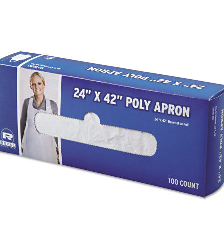 AmerCareRoyal Poly Apron, 24 x 42, One Size Fits All, White, 100/Pack, 10 Packs/Carton (DA2442)