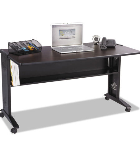 Safco Mobile Computer Desk with Reversible Top, 53.5" x 28" x 30", Mahogany/Medium Oak/Black (1933)