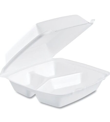 Dart Foam Hinged Lid Containers, 3-Compartment, 8.38 x 7.78 x 3.25, 200/Carton (85HT3R)