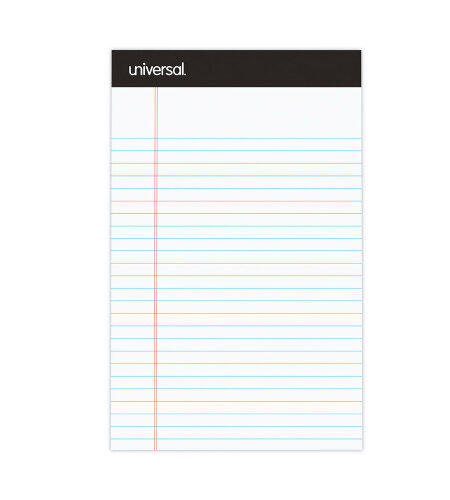 Universal Premium Ruled Writing Pads with Heavy-Duty Back, Narrow Rule, Black Headband, 50 White 5 x 8 Sheets, 12/Pack (UNV57300)