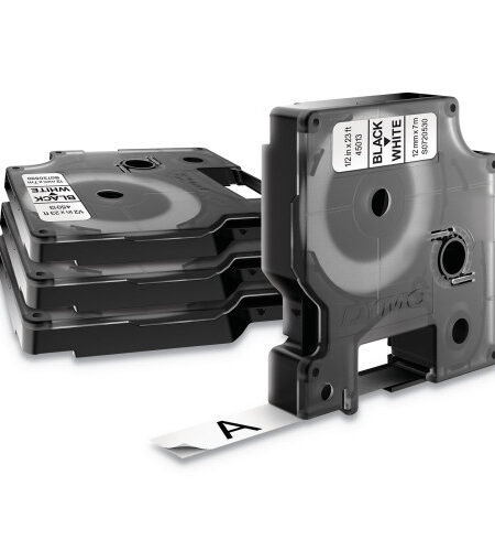 DYMO D1 Standard Labels, 0.5" x 23 ft, Black Print on White Tape, 4/Pack (2150471)