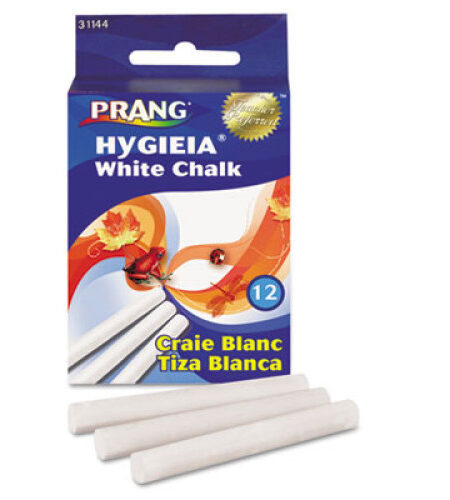 Prang Hygieia Dustless Board Chalk, 3.25" x 0.38' Diameter, White, 12/Box (31144)