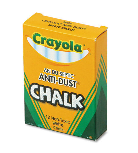 Crayola Nontoxic Anti-Dust Chalk, 3" x 0.31" Diameter, White, 12 Sticks/Box (501402)