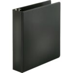 Business Source Basic Round-ring Binder 2" Binder Capacity - Letter - 8 1/2" x 11" Sheet Size - 3 Ring(s) - Fastener(s): Round Ring - Pocket(s): Inside Front & Back - Vinyl - Black - 1 lb - Recycled - Exposed Rivet, Non Locking Mechanism, Open (BSN09977)