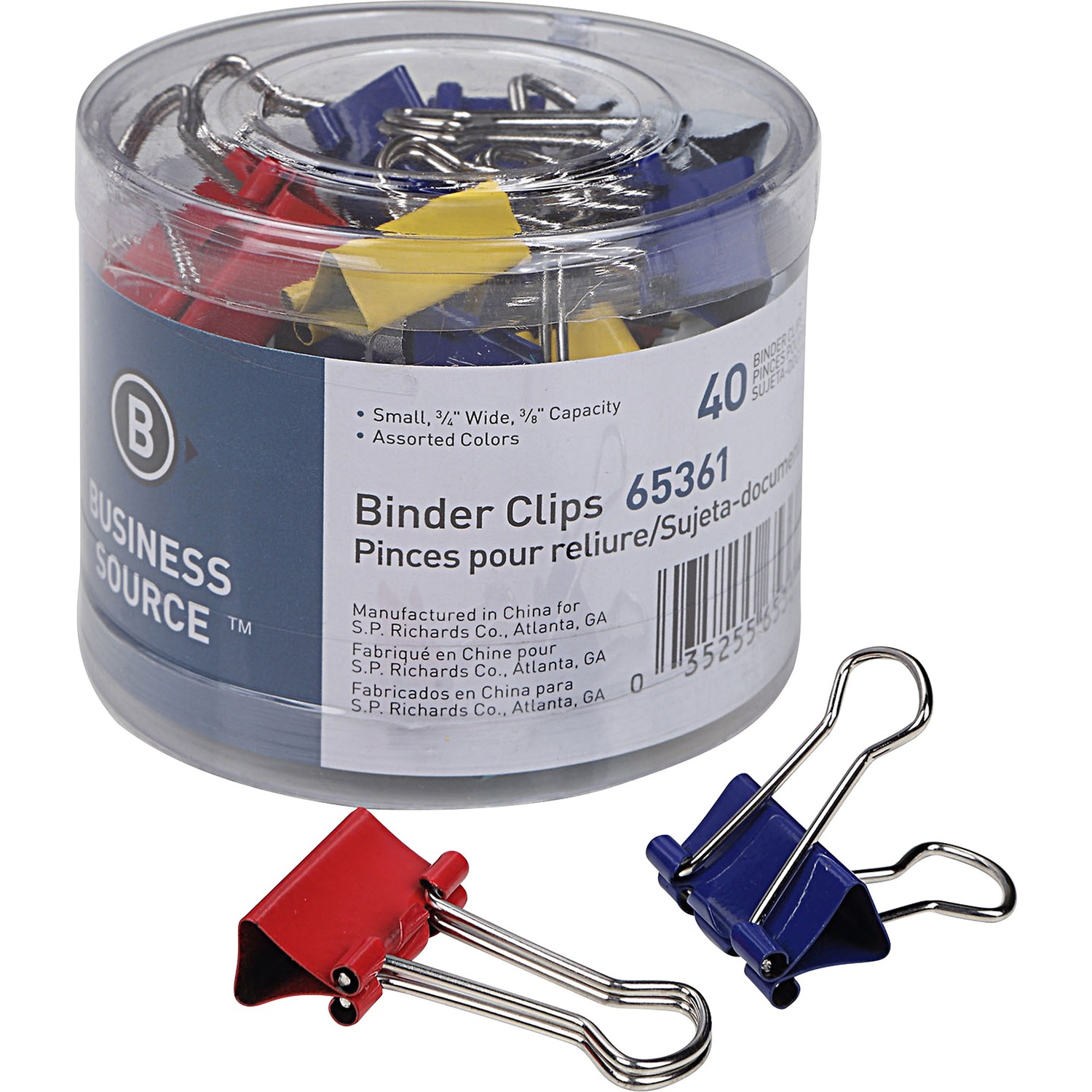 1017129444.jpg Business Source Colored Fold-back Binder Clips Small - 0.8" Width - 0.37" Size Capacity - Assorted - Steel - 40 / Pack (BSN65361) - Image 1