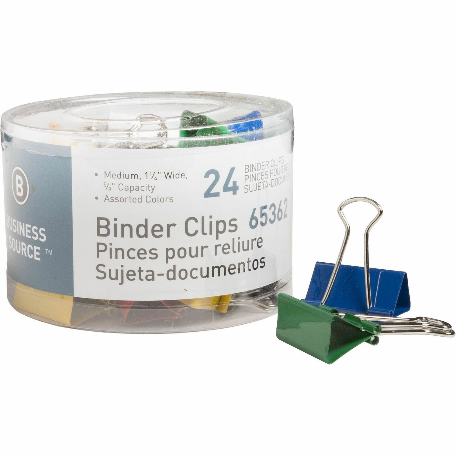 1017129445.jpg Business Source Colored Fold-back Binder Clips Medium - 1.3" Width - 0.63" Size Capacity - Assorted - Steel - 24 / Pack (BSN65362) - Image 1