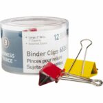 Business Source Colored Fold-back Binder Clips Large - 2" Width - 1" Size Capacity - Assorted - Steel - 12 / Pack (BSN65363)