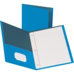 Business Source Letter Recycled Pocket Folder 8 1/2" x 11" - 100 Sheets Capacity - 3 x Prong Fastener(s) - 1/2" Fastener Capacity - 2 Inside Front & Back Pocket(s) - Leatherette - Light Blue - 35% Recycled - 25 / Box (BSN78507)