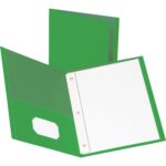 Business Source Letter Recycled Pocket Folder 8 1/2" x 11" - 100 Sheets Capacity - 3 x Prong Fastener(s) - 1/2" Fastener Capacity - 2 Inside Front & Back Pocket(s) - Leatherette - Green - 35% Recycled - 25 / Box (BSN78509)