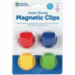 Learning Resources Super Strong Magnetic Clips Set 1.5" Diameter - 50 Sheet Capacity - for Whiteboard, Folder - Assorted - 4 / Pack (LER2692)