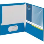 Business Source Letter Pocket Folder 8 1/2" x 11" - 100 Sheets Capacity - 2 Internal Pocket(s) - Blue - Laminated, Durable, Die-cut - 25 / Box (BSN44423)