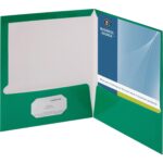 Business Source Letter Pocket Folder 8 1/2" x 11" - 100 Sheets Capacity - 2 Internal Pocket(s) - Card Paper - Green - Durable, Laminated, Die-cut - 25 / Box (BSN44427)