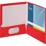 Business Source Letter Pocket Folder 8 1/2" x 11" - 100 Sheets Capacity - 2 Internal Pocket(s) - Card Paper - Red - Durable, Laminated, Die-cut - 25 / Box (BSN44426)