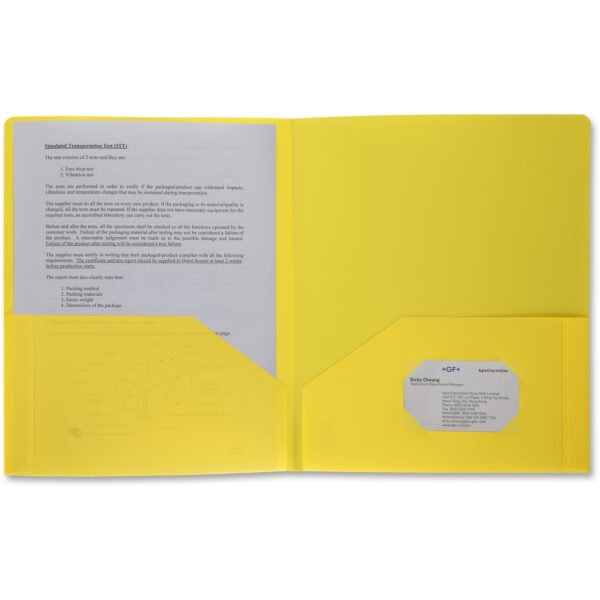 Business Source Letter Portfolio 8 1/2" x 11" - 30 Sheets Capacity - 2 Pocket(s) - Yellow - 1 Each (BSN20878)