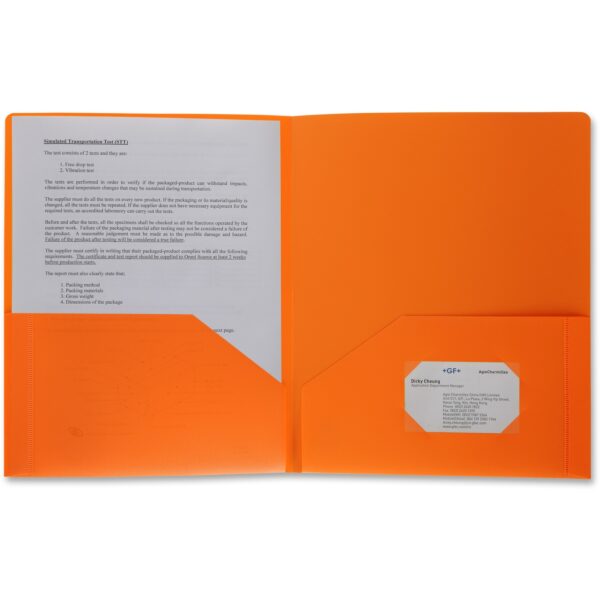 Business Source Letter Portfolio 8 1/2" x 11" - 30 Sheets Capacity - 2 Pocket(s) - Orange - Durable, Spill Resistant, Wear Resistant, Card Holder - 1 Each (BSN20883)