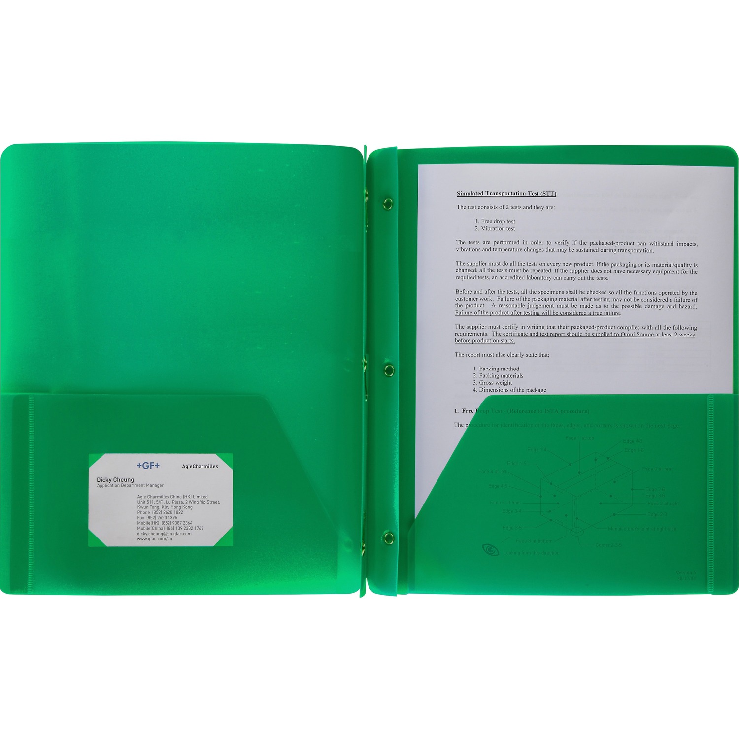 1030264117.jpg Business Source Letter Portfolio 8 1/2" x 11" - 50 Sheets Capacity - 3 x Prong Fastener(s) - 2 Pocket(s) - Green - Durable, Spill Resistant, Wear Resistant, Card Holder - 1 Each (BSN20888) - Image 1