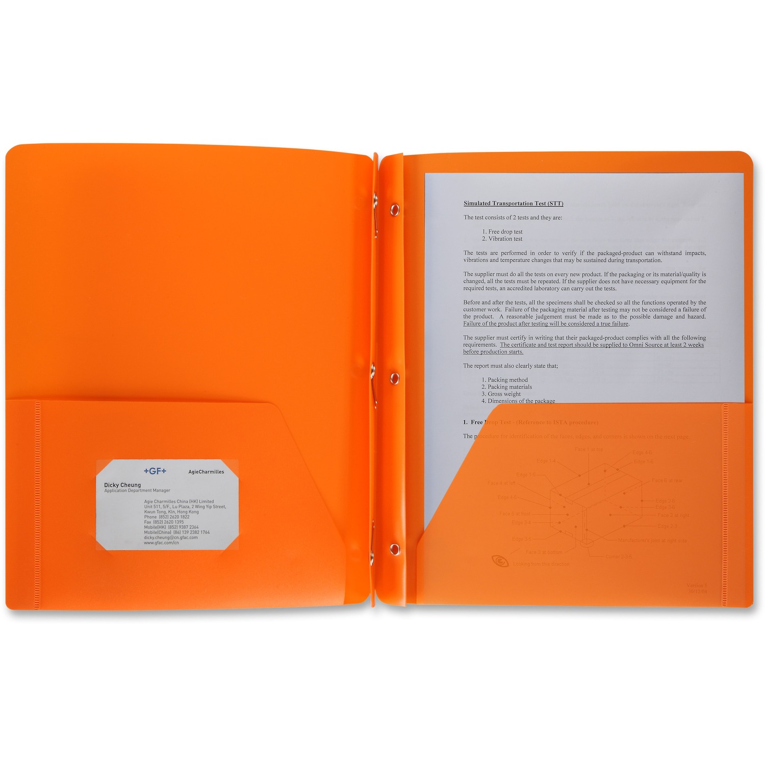 1030264118.jpg Business Source Letter Portfolio 8 1/2" x 11" - 50 Sheets Capacity - 3 x Prong Fastener(s) - 2 Pocket(s) - Orange - Durable, Spill Resistant, Wear Resistant, Card Holder - 1 Each (BSN20889) - Image 1