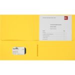 Business Source Letter Portfolio 8 1/2" x 11" - 125 Sheets Capacity - Inside Front & Back Pocket(s) - Yellow - Card Holder - 25 / Box (BSN78556)