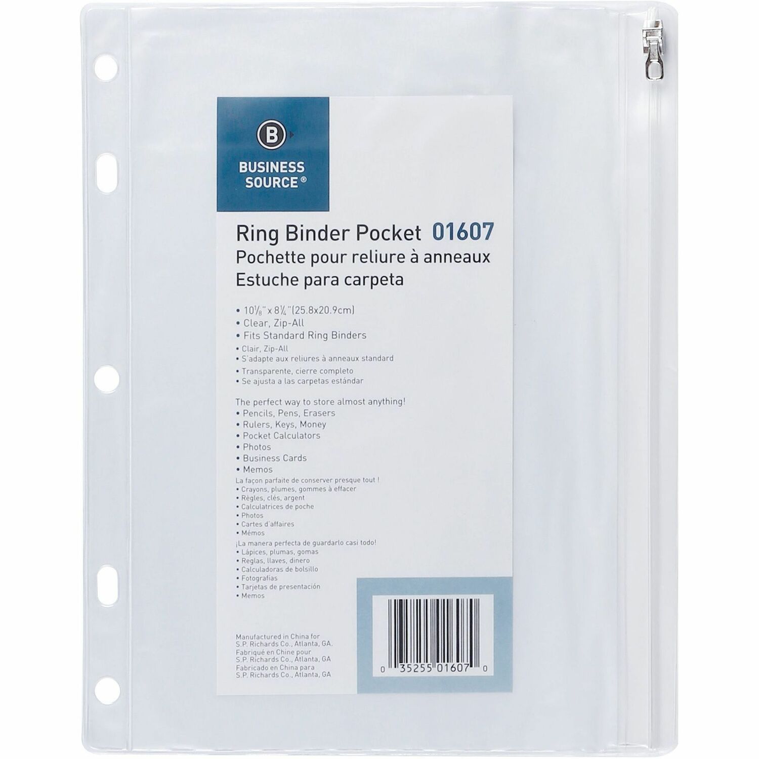 1048829896.jpg Business Source Punched Economy Binder Pocket 10" Height x 8" Width - 7 x Holes - Ring Binder - Clear - Plastic - 24 / Box (BSN01607BX) - Image 1
