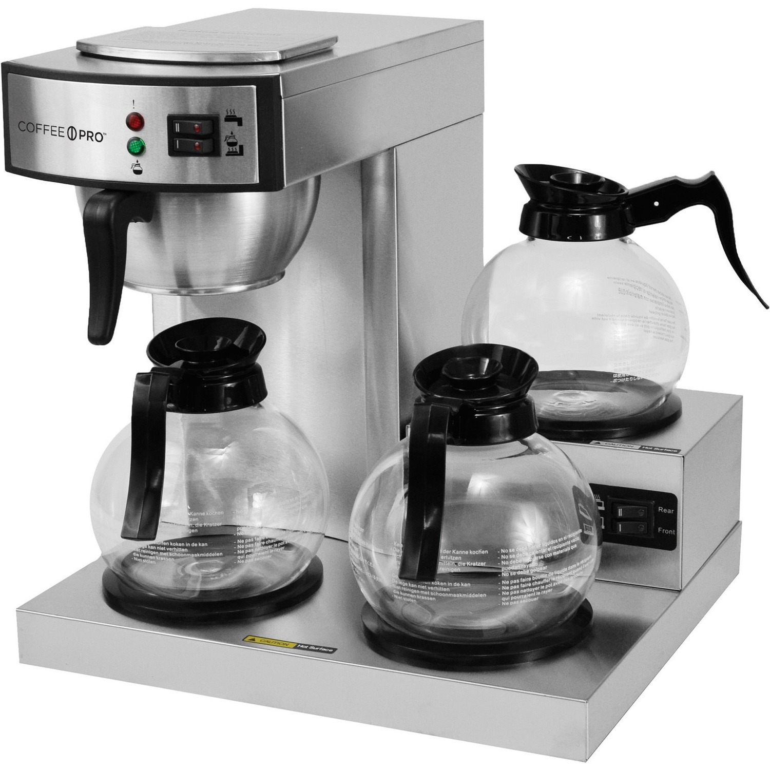 1053407231.jpg Coffee Pro 3-Burner Commercial Coffee Brewer 2.32 quart - 36 Cup(s) - Multi-serve - Silver - Glass Body (CPRLG) - Image 1